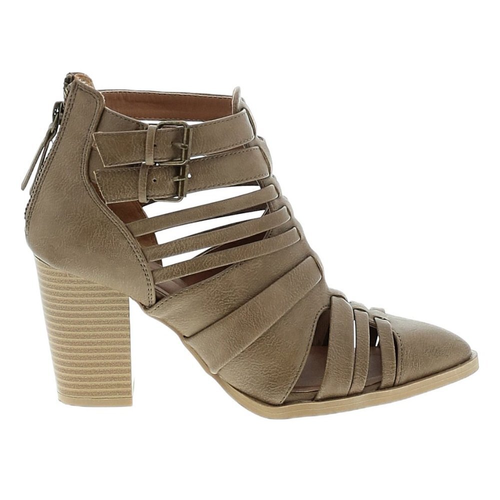 Qupid Tiber-08 Women's Taupe Ankle Booties Size 7 OS569 cutout back zip
